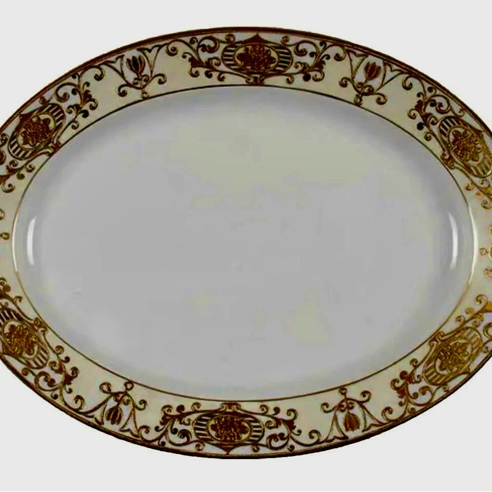 Elegant Gold and Cream Oval Serving Platter